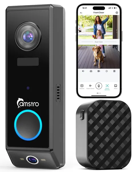 Doorbell Camera Wireless, 2K Dual Lens Video Doorbell with Chime, Outdoor Sec...