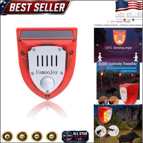 Solar Security Alarm Lights, 129dB Gunshot Sounds & Dog Barking Sound & Light...