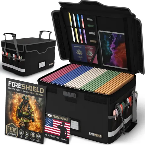 FIRESHIELD PRO 5200°F Fireproof Document Box with Lock - Black 16.1" x 12.9" x