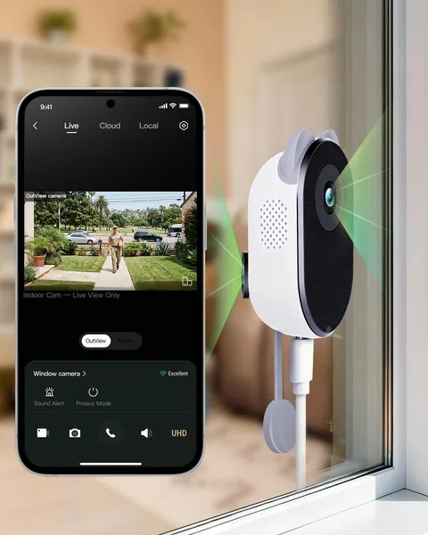 BOTSLAB Dual-Lens 4MP Window Camera for Home Security, No Drill, Anti-Glare