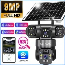 12MP Solar Camera Outdoor Three Lens PTZ Auto Tracking Security Surveillance