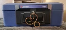 SENTRY SAFE 1100 BLUE FIREPROOF WATERPROOF LOCK BOX CHEST PORTABLE W/KEY