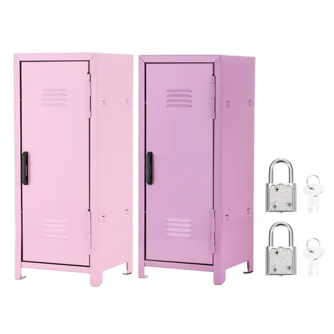 Mini Locker 4.3 x 10.8 Inch 2 Pcs Small Locker with Keys Light Pink/Light Purple