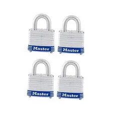 3008D Outdoor Padlock with Key, 4 Pack Keyed-Alike Silver 1-1/2 Inch