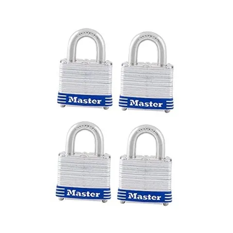 3008D Outdoor Padlock with Key, 4 Pack Keyed-Alike Silver 1-1/2 Inch
