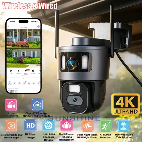 Dual Lens 4K WiFi Security Camera AI Human Detection Home Night Vision CCTV PTZ