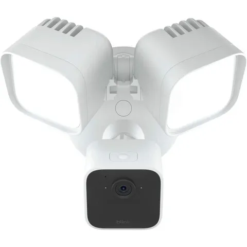 BLINK Wired Floodlight Camera Smart Outdoor Security, 2600 Lumens, White In-Hand
