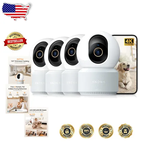 Indoor Security Camera 4K UHD, 8x Zoom, AI Person/Pet/Cry Alert, Dual-Band Wi-Fi