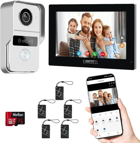 2-Wired Video Intercom System with 7 Inch Touch Screen, Timbre Con Cámara & 140°