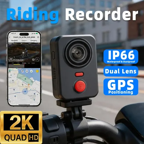 GPS 2K Motorcycle Cycling Recorder IP66 Waterproof 150° Fisheye Wide Angle Lens