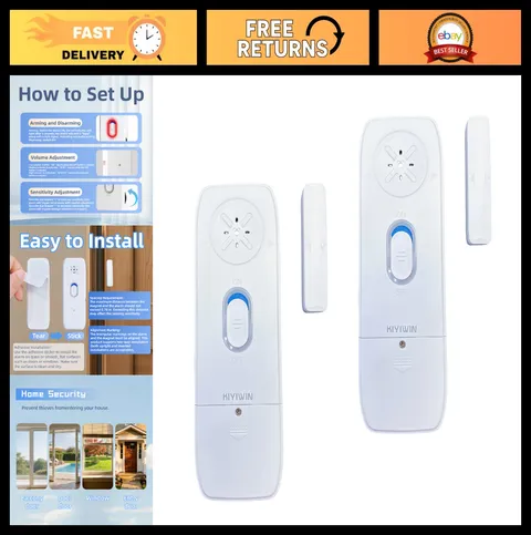 Home Security Window & Door Alarms 2 Pack, 130dB, 3-Level Volume Control, Easy I