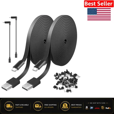 2 Pack 30FT Power Extension Cable for Wyze Cam & Nest, USB A to C, Black