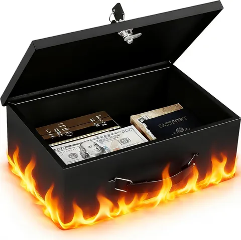 Fireproof Document Box W Key Lock, Fire and Water Resistance Fireproof Safe Box