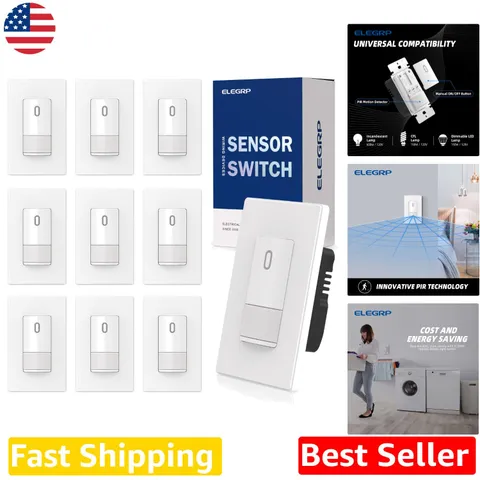 Energy Saving Motion Sensor Light Switch 10pk PIR  Listed Matte White