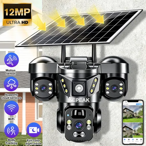 3 Lens Solar Battery Powered Wireless WiFi Outdoor Pan/Tilt Home Security Camera