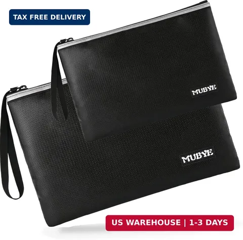 Fireproof Waterproof Money Document Bag, 2Pack | Safe Zipper Bags, with Reflecti