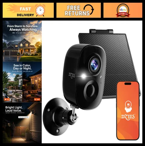 2K Solar-Powered Outdoor Security Camera | Wireless, Color Night Vision, AI Dete