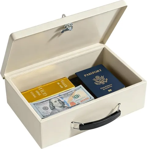 Fireproof Document Box with Key Lock, Small Safe Box for Valuables, Fire and Wat