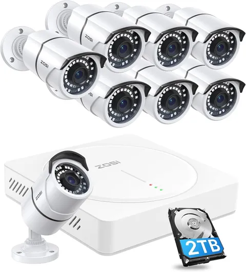 ZOSI 8CH 5MP H.265+ Security 120ft Night Vision Camera System with 2TB HDD