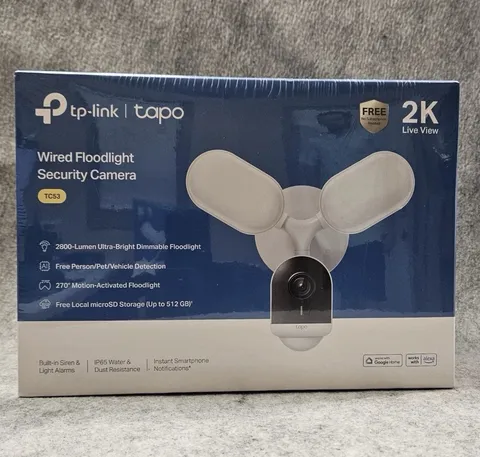 TP-Link Tapo 2K Wired Floodlight Security Camera Outdoor TC53 White NEW SEALED 