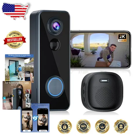 Wireless Doorbell, 2K HD Live View, Motion Alerts, Cloud/TF Storage, Alexa Ready