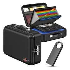 Fireproof Document Box (Hard Shell) with Lock, 8GB USB & Waterproof Zipper, 1...
