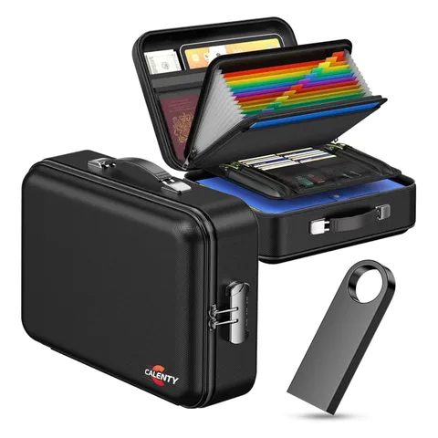 Fireproof Document Box (Hard Shell) with Lock, 8GB USB & Waterproof Zipper, 1...