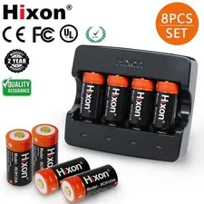 Hixon 8Pack 3.7V Rechargeable CR123A Batteries & Charger for Arlo Camera