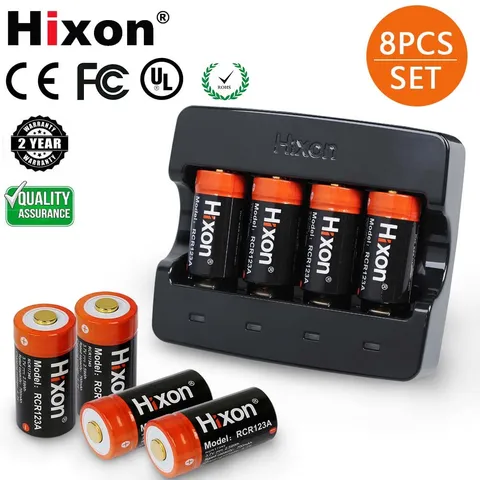 Hixon 8Pack 3.7V Rechargeable CR123A Batteries & Charger for Arlo Camera