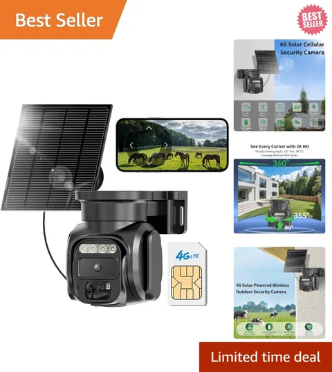 4G LTE Solar Powered Outdoor Security Camera - No WiFi Needed, 2K Night Vision