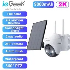 ieGeek Outdoor Wireless 2K Solar Security Camera WiFi Home Battery PTZ CCTV Cam