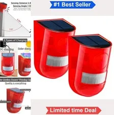 Solar Motion Sensor Alarm 129dB Sound Light Strobe Wall Mount Outdoor