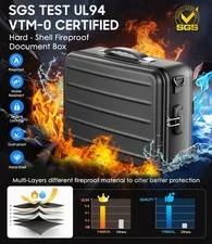 Fireproof Document Box with Lock, Hard-Shell Fireproof Safe for Home Documents,