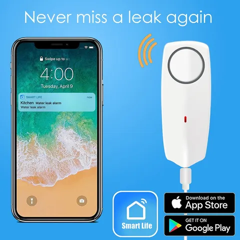 Tuya Smart Water Leak Sensor Wifi Voice Remote Control for Alexa & Google Home