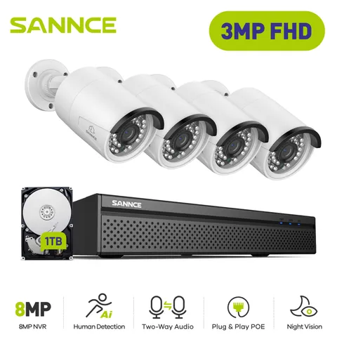 SANNCE 4K 8CH NVR 3MP POE Security IP Camera System Two Way Audio AI Detect 1TB