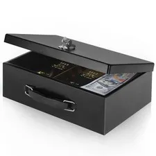 Fireproof Document Box with Key Lock, Fire Safe Box, Black