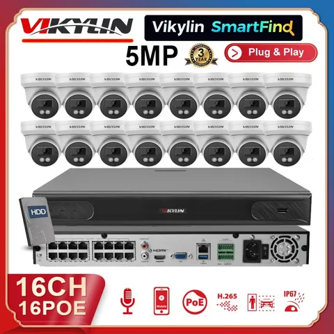 Vikylin SmartFind 16CH 16 POE NVR CCTV System 5MP IP Camera IR Night Vision Lot
