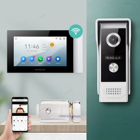 HOMSECUR 7" WIFI HD Video Doorphone Intercom Door Bell Door Unlock Call Transfer