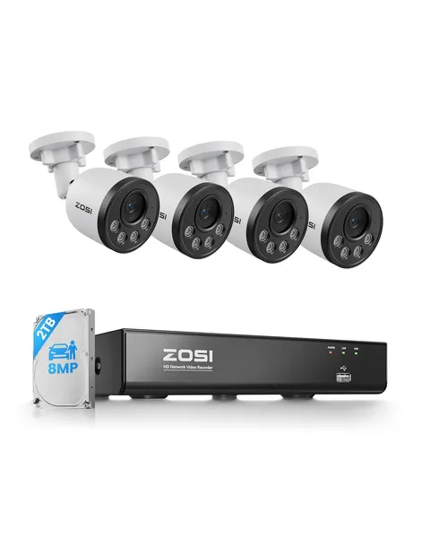 4K PoE Security Camera System, 4pcs 8MP Indoor Outdoor Metal Cameras with Aud...
