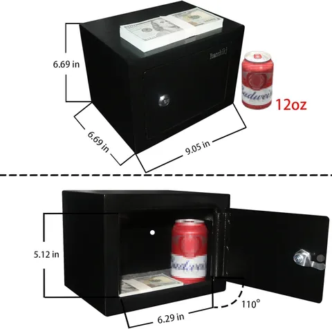 Steel Safe Box - Key Locked, 0.2 Cubic Ft Small Home Safe for Cash & Jewelry 