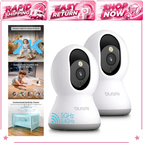 2-Pack 5G Indoor Security Cameras, 360° PTZ, 2K WiFi6, Night Vision, 2-Way Talk