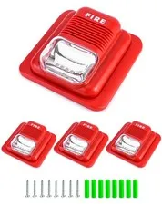 QWORK 4 Pack Wired Sound & Light Fire Alarm Warning Strobe Siren 4 Pack, Red