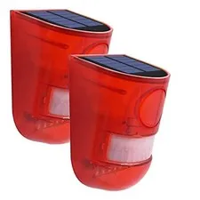 2 Solar with Sound Strobe Light, Wall Mounted Outdoor Motion Red Se... Fast Ship