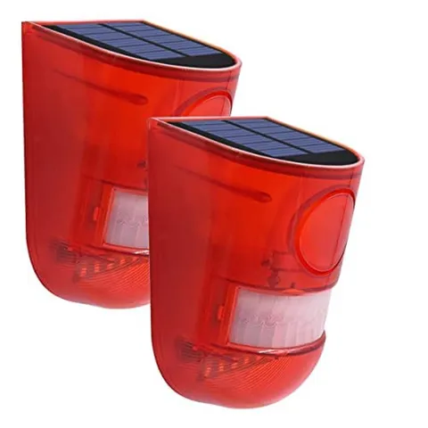 2 Solar with Sound Strobe Light, Wall Mounted Outdoor Motion Red Se... Fast Ship