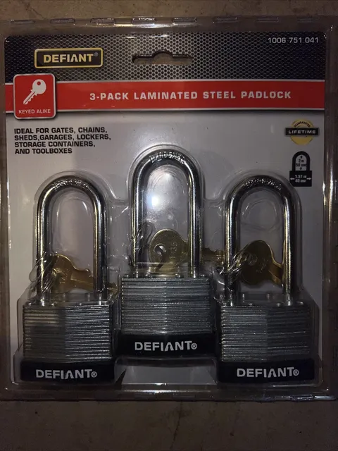 defiant 3 pack laminated steel padlock With 3 Keys