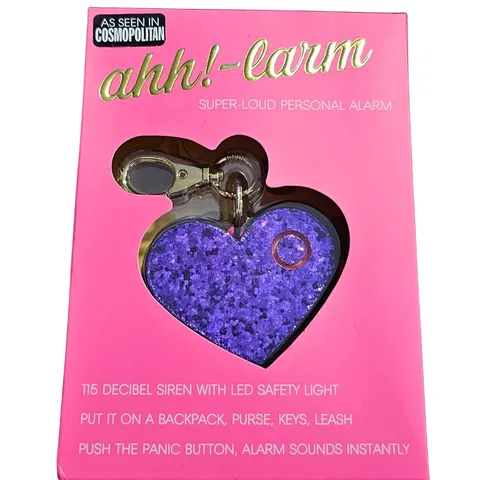 Ahh! Larm Super Loud Personal Safety Alarm Heart Panic Button LED Purple Glitter