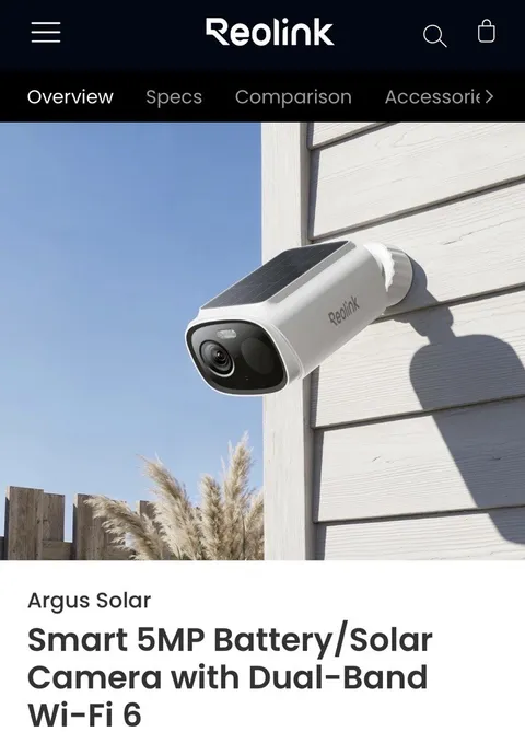 Reolink Argus Solar Smart 5MP Battery/Solar Camera with Dual-Band Wi-Fi 6