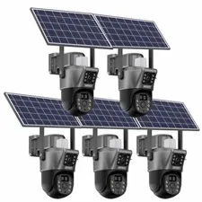 5PCS Dual Lens 4MP Solar Security Camera Outdoor Wifi Wireless PTZ 2-Way Audio