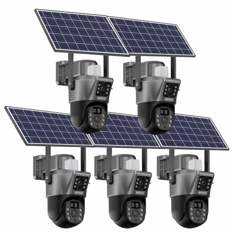 5PCS Dual Lens 4MP Solar Security Camera Outdoor Wifi Wireless PTZ 2-Way Audio