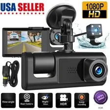 Car Dual Lens Dash Cam HD 1080P Front Rear inside Video Recorder Camera G-sensor